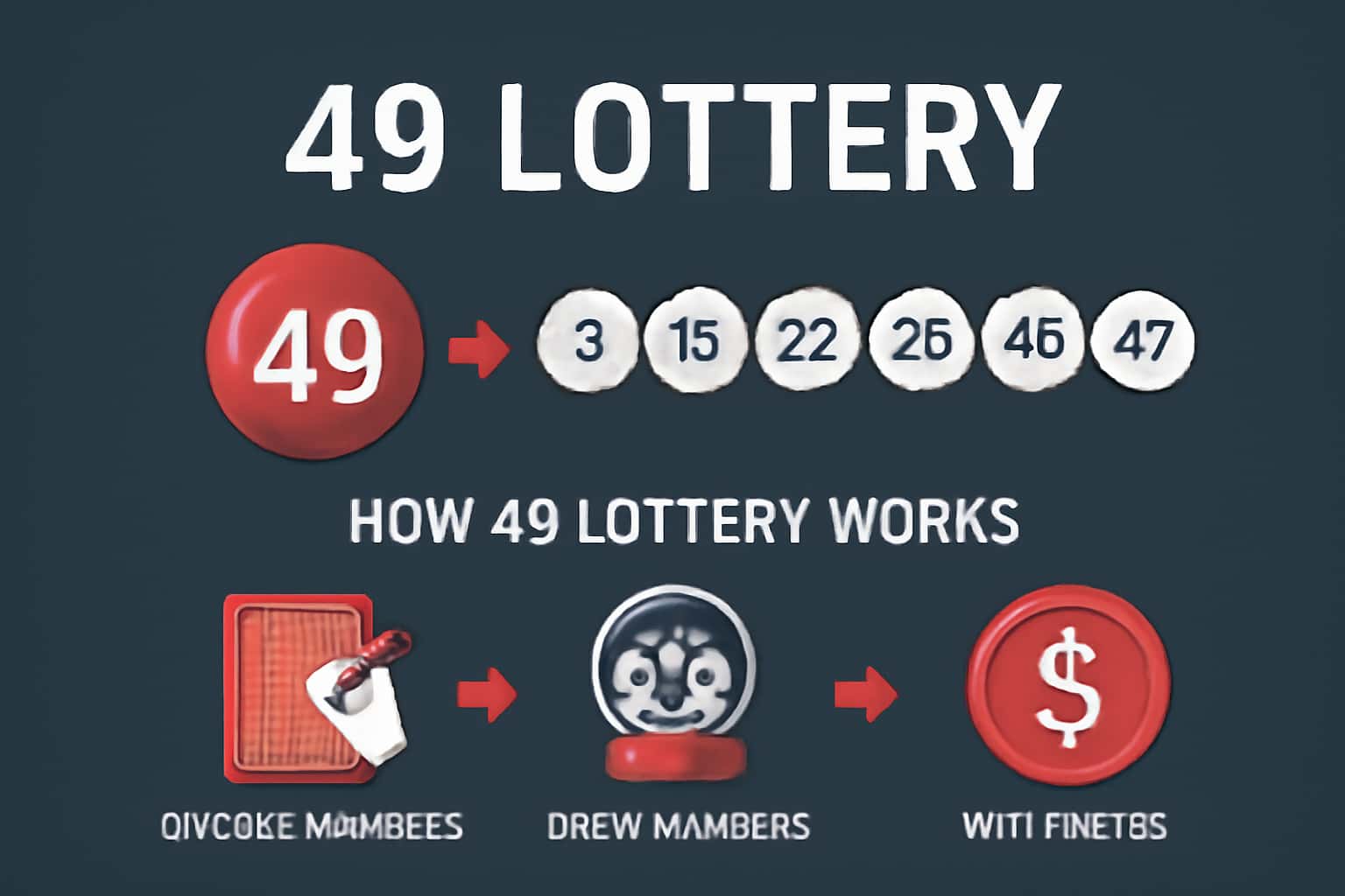 An informational graphic illustrating the functionalities of the 49 Lottery system.